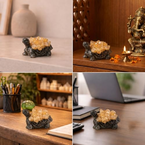 Image of Astrotalk Dhan Labh Tortoise with Pyrite & Citrine | Pyrite Tortoise for Wealth, Prosperity & Financial Growth | Tortoise for Good Luck for Home & Office | Vastu Home Decor | Housewarming Gift