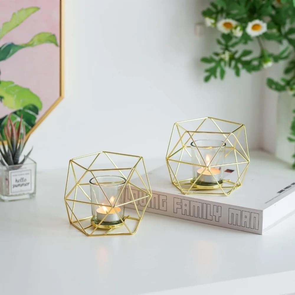 Portavelas geométricos dorados, 20 unidades, para decoración moderna, decoración de recepción de boda