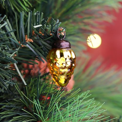 Image of Indian Shelf Gold Hanging Ornaments - 25 Premium Glass Christmas Ornaments - Vintage, Reusable, Non-Fading Gold Christmas Decorations