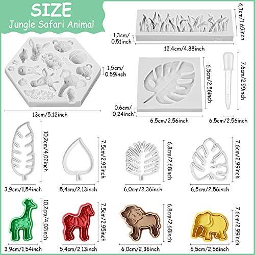12 Pieces Jungle Safari Animal Cake Fondant Mold Grass Shape Silicone Mold Leaf Silicone Baking Molds Tropical Leaf Cookie Cutter Jungle Animals Cookie Cutters For Jungle Animals Birthday Baby Shower #TOP6