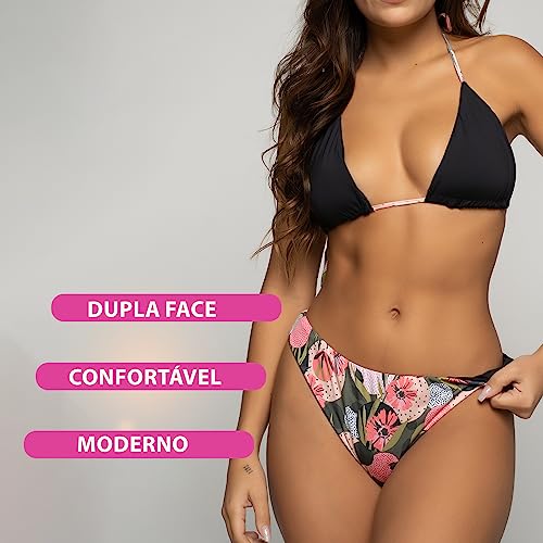Biquíni Cortininha Sem Bojo Estampado - Biquini Dupla Face com Fator de Proteção Solar UV - Moda Fem