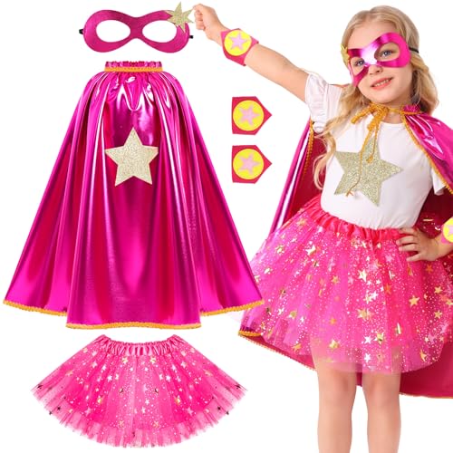 Kids superhero cape tutu costume set for girls with wonder stars cape tutu skirt mask and star bracelets