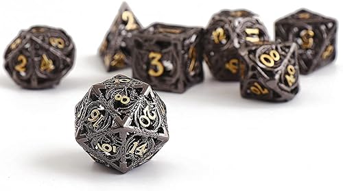 Miniatura 4 de Juego de dados de metal hueco DD con caja de regalo DND juego de rol D20 D12 D10 D8 D6 D4 Juego de dados poliédricos para mazmorras y dragones