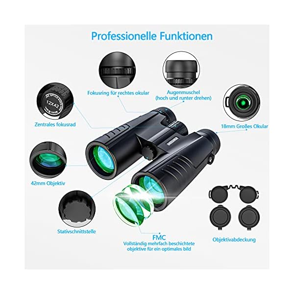 Fernglas, Shadowhawk 12x42 HD Kompakt Fernglas Erwachsene mit Nachtsich, Binoculars für Kinder und Erwachsene… – Bild 3