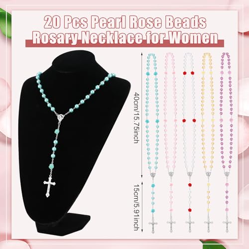20 Pcs Pearl Rosary Catholic Beads for Prayer Gifts Rose Cross Necklace for Women Holy First Communion Rosary Beads2