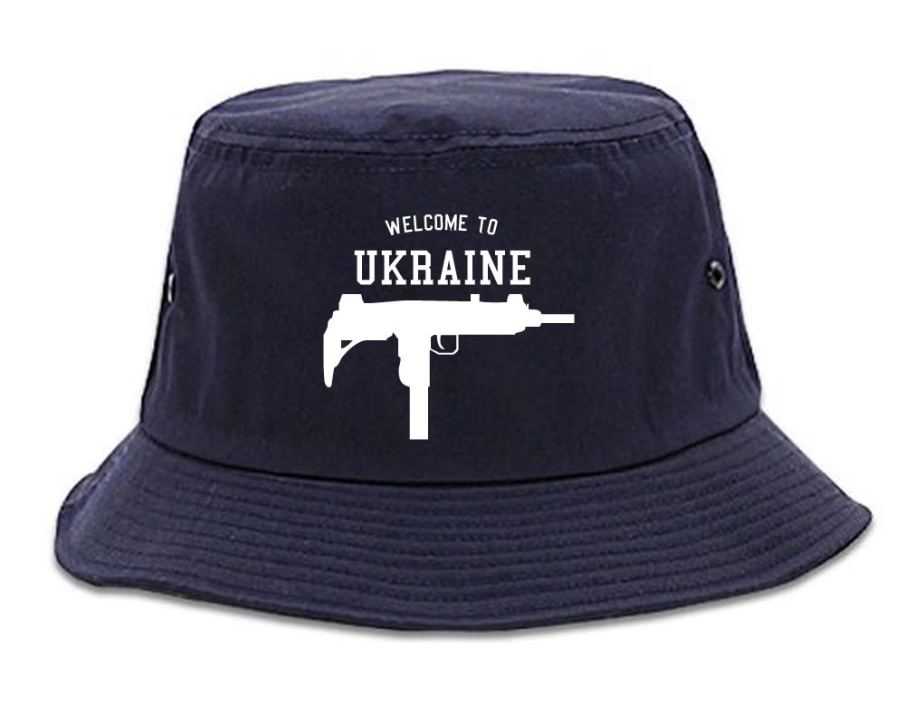 Kings Of NY Welcome to Ukraine Uzi Machine Guns Country Bucket Hat Navy Blue