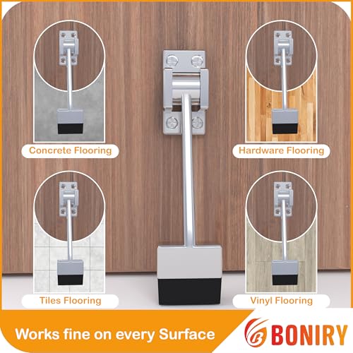 Image of Boniry Heavy-Duty Door Stopper with Adjustable Rubber Grip | Wall-Mounted Door Holder for Wooden and Metal Doors | Durable and Easy Install (Silver)