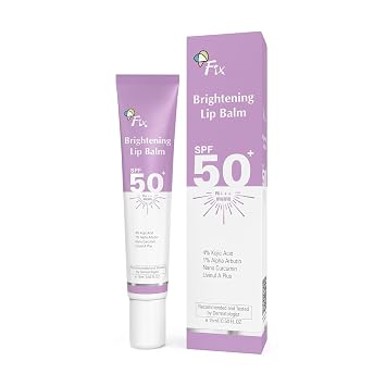 Fi"x Brightening Lip Balm With SPF 50 PA+++ for Pigmented & Dry Lips | 4% Kojic Acid, 2% Alpha Arbutin | Moisturizes, Hydrates & Brightens Pigmented Lips | For Men & Women - 15Ml