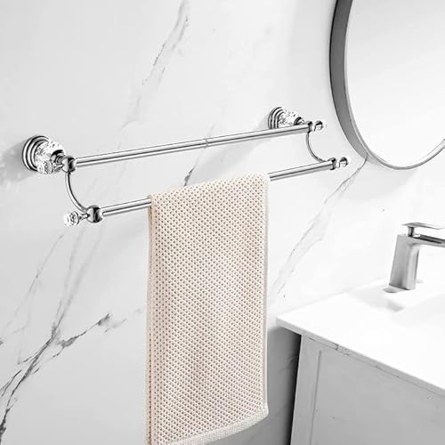 Wincase Chrome Towel Bar, Adjustable Double Towel Holder, Silver Crystal Bathroom Towel Racks Wall Mounted thumb #1