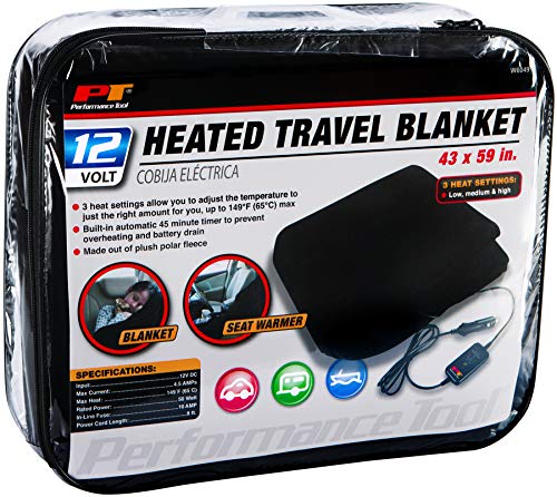 Image of Performance Tool W6049 12v Heated Travel Blanket - Stay Warm on Road Trips, Camping, and Outdoor Activities with Soft and Cozy Fleece Material