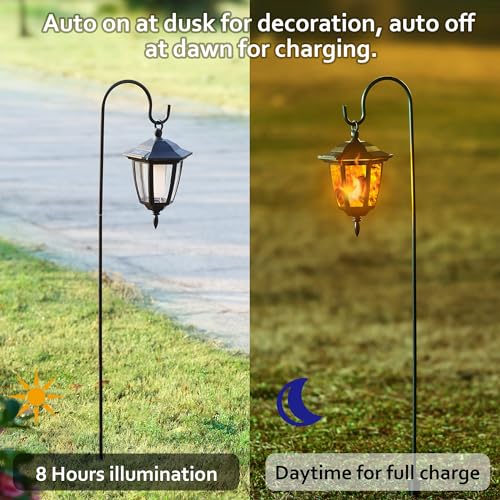 Dynaming-4-Pack-Solar-Flame-Hanging-Lights-Outdoor-Solar-Flickering-Flame-LED-Garden-Lanterns-with-4-x-38-Inch-Shepherd-Hooks-Landscape-Lighting-Waterproof-for-Lawn-Patio-Yard-Pathway-Driveway Dynaming 4 Pack Solar Flame Hanging Lights Outdoor Solar Flickering Flame LED Garden Lanterns with 4 x 38 Inch Shepherd Hooks Landscape Lighting Waterproof for Lawn Patio Yard Pathway Driveway