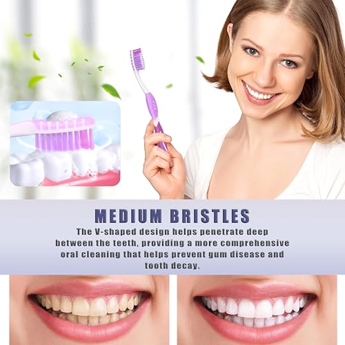Image of DR.BRIGHT Toothbrush Medium Adults, Medium Toothbrushes for Adults with Tongue Scraper, Travel Toothbrushes with Ergonomic Handle, Assorted Colors, 8 Pack