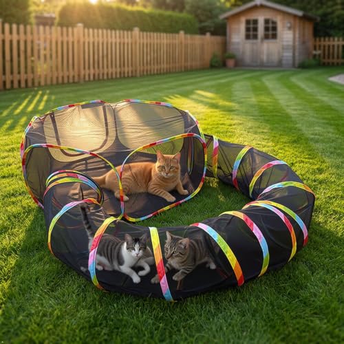 Tunnel pour chats 2-en-1 avec parc de jeu pliable extérieur et intérieur