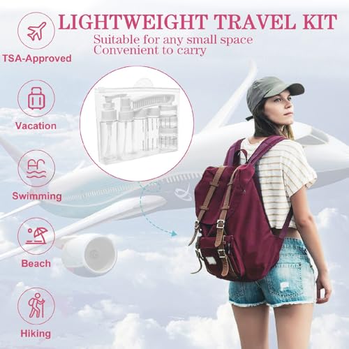 Portable Travel Bottles Kit, Upgraded TSA Approved Leak Proof Toiletry Containers Set, Clear PET Flight Size Cosmetic Containers for Lotion, Shampoo, Cream, Soap, Set of 12, White3
