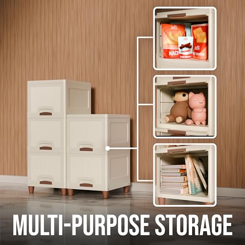 Image of Amazon Basics Multi-Purpose Organizer | Modular Storage Box for Clothes, Kitchen, Bedroom & Living Room | Stackable Rack, Space-Saving Wardrobe Cabinet (Off White), 5 Piece, Plastic