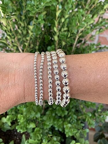 Verona Jewelers 925 Sterling Silver 4MM-10M Italian Bead Ball Chain Bracelet- Handmade Bead Italian Bracelet, Silver Bead Bracelet For Women, 6.5, 7, 7.5, 8 Inch Bracelets (9.00, 7MM)3