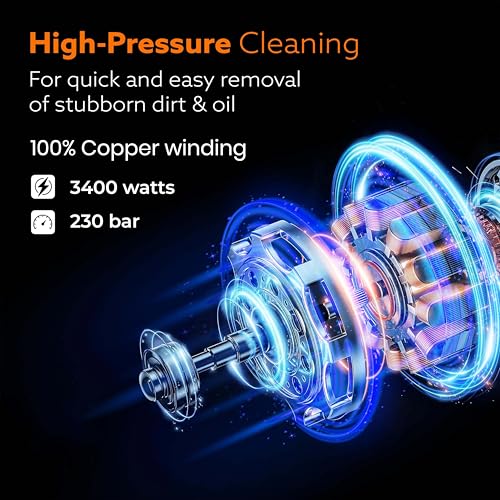 Image of Mecano TurboJet Induction Motor High Pressure Washer, 3400 Watts Motor, 190 Bars, 11.0 L /Min Flow Rate, 10 Meters Outlet Hose, for Car, Bike, Home Cleaning and Industrial Purpose