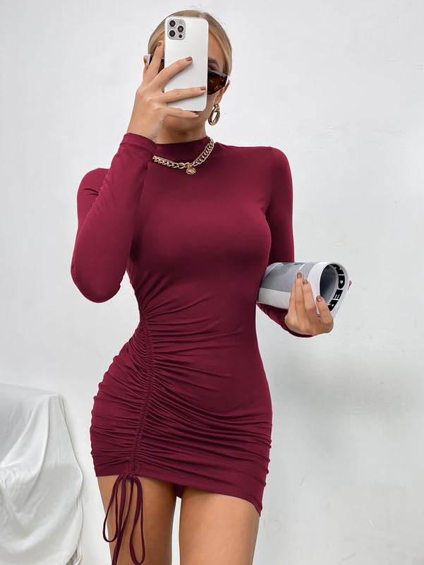 Vestito Donna Elegante Maniche Lunghe Sexy Mini Abito Elasticizzato Aderente Abiti Casual Bodycon Dress Solid Vestiti de Discoteca Sera Cocktail Party Tubino Autunno Inverno