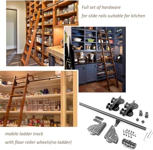 Black Sliding Library Ladder Track Kit - 13ft Retractable Hardware for Loft, Study, Living Room - Easy Installation, No Ladder Included - Durable & Stylish Design