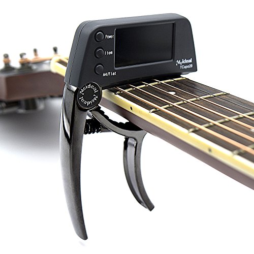 Professional Guitare Capo Tuner, Loftstyle chromatique Accordeur à pince avec lumière de rotation double écran couleur LCD écran une seule main Capodastre de Guitare en métal Noir BLACK noir