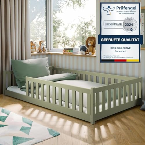 Kids Collective Letto per bambini Letto a terra 120x200 cm con sponde di sicurezza e rete a doghe | oliva