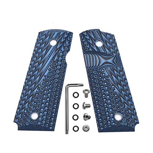 BESTWEST 1911 G10 Grips, Compact Size Officer OPS Texture 6 Color Options,Blue/Black