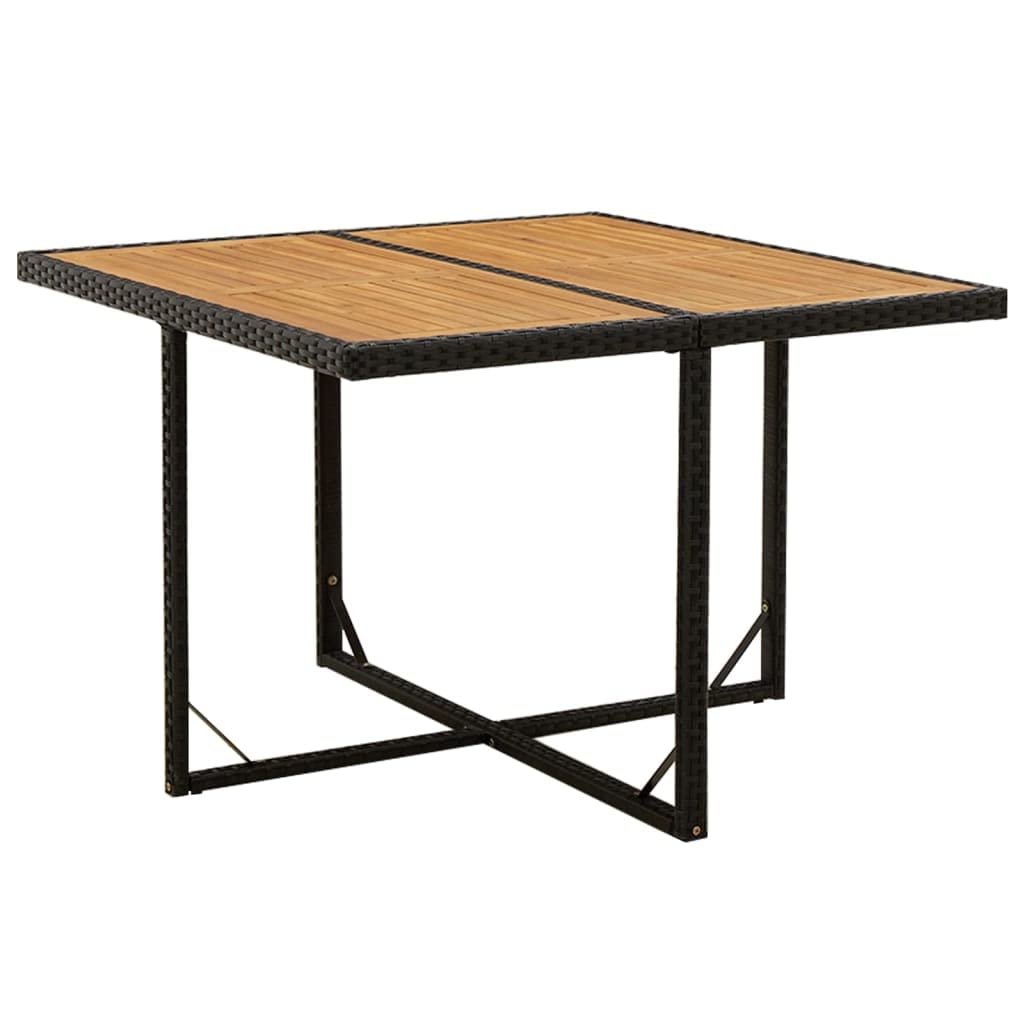 SXZenSpace Black 109 x 107 74 cm Poly Rattan Garden Table with Solid Acacia Wood Top, Small Outdoor Coffee for Patio, Bistro, Balcony, Deck