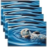 Feelyou Otter Placemats Set of 4 Cute Ocean Animal Table Mats Sea Creatures Place Mat for Kitchen Dining Table Party Indoor Outdoor 18'x12' Non-Slip Easy to Clean Sea Otters Blue Ocean Marine Themed
