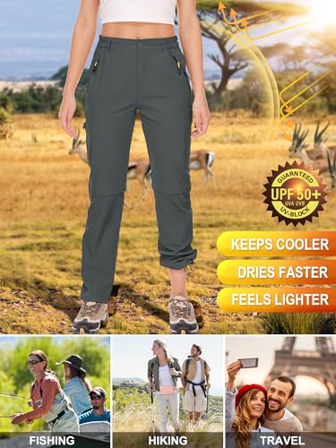Womens Hiking Pants Convertible Quick Dry Stretch Lightweight Zip Off Outdoor Safari Pants,4409,Iron Grey,2 - Thumbnail 6