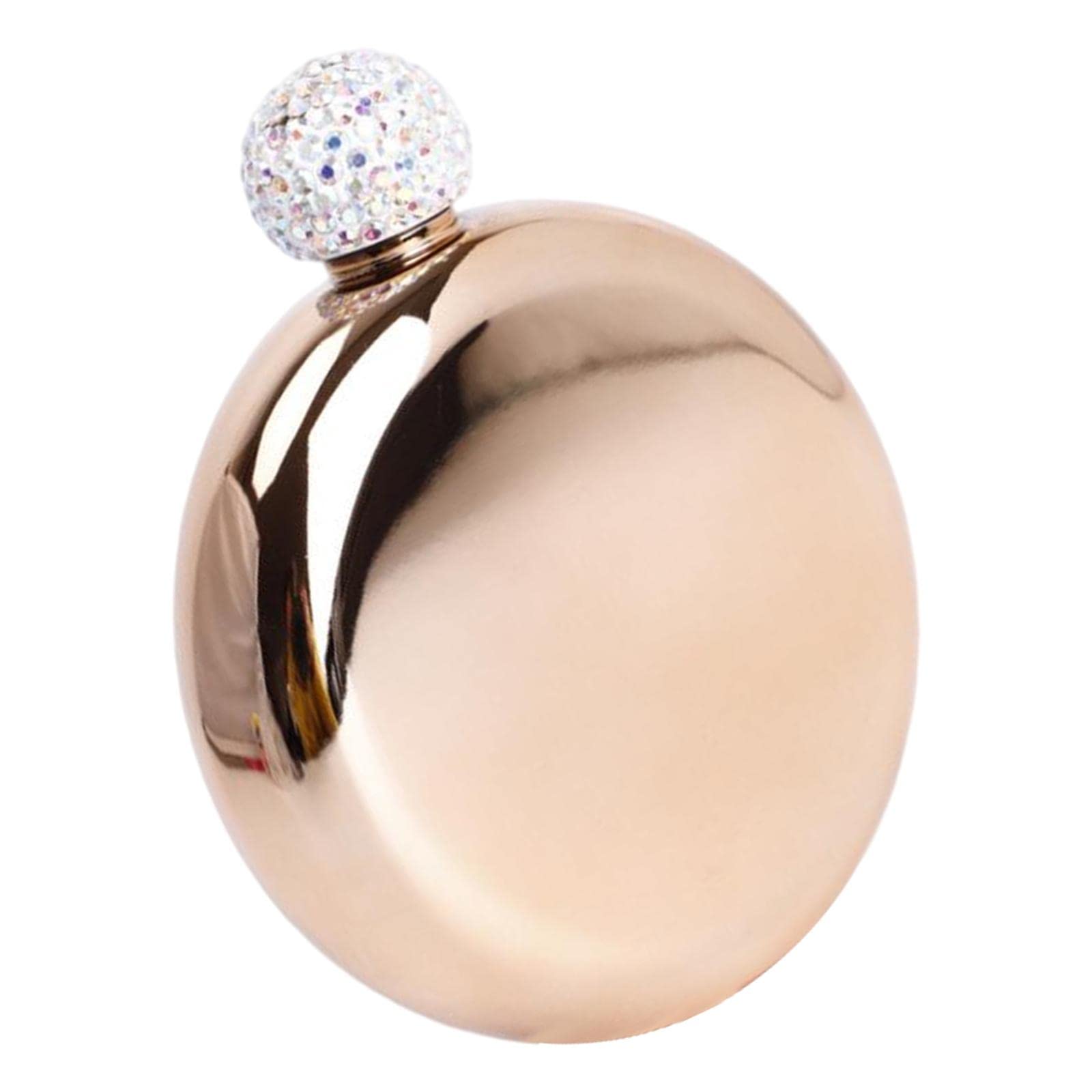 Flacon de hanche rond en acier inoxydable : le cadeau idéal en or rose et cristal