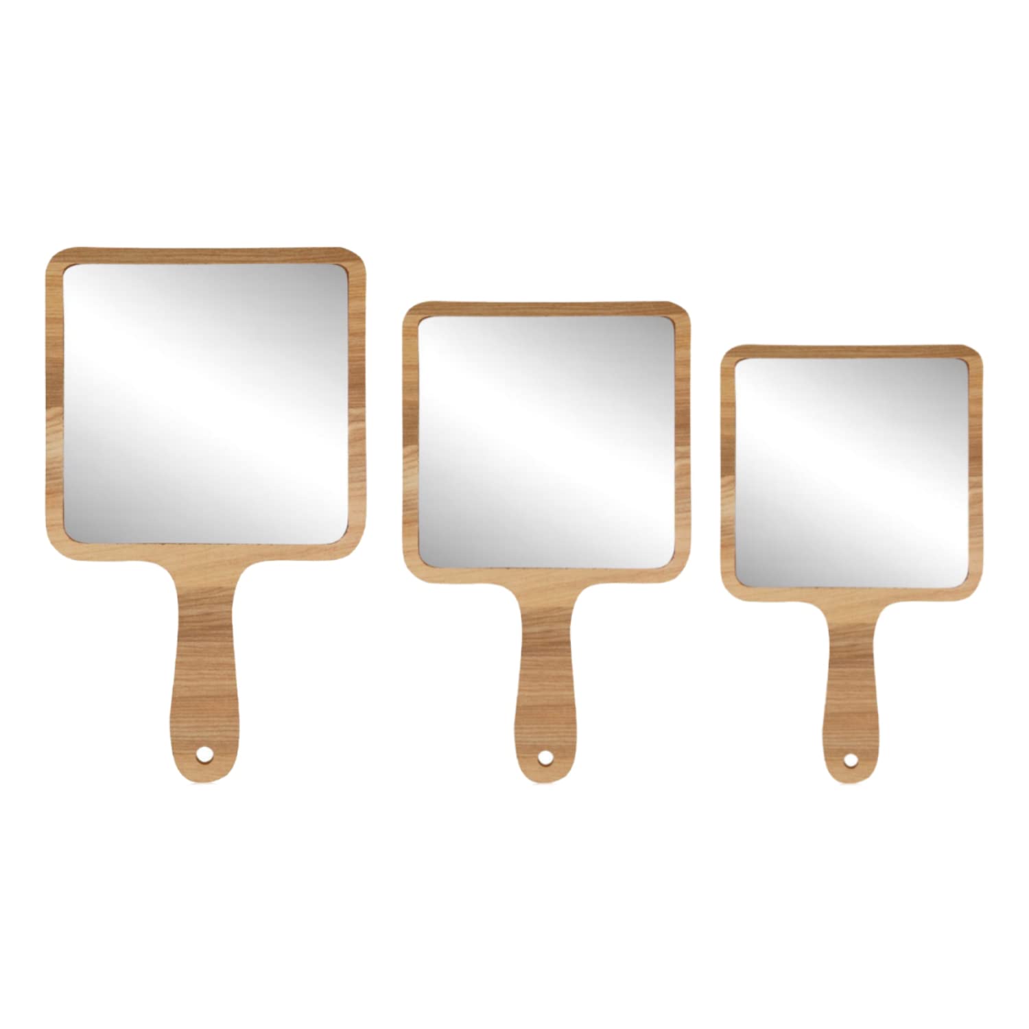 Wooden Makeup Mirror Set of 3 - Square 12 inch, 10.75 inch, 9.5 inch - Hand Mirror, Salon Mirror, Dressing Table Mirror, Shaving Mirror, Travel Mirror, Handheld Beauty Mirror-image-10