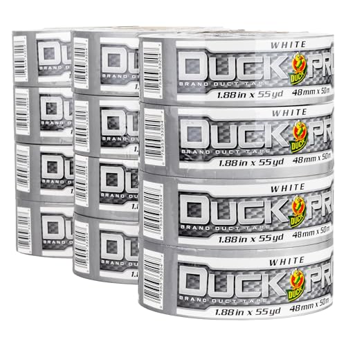Image of Duck Pro Heavy Duty Duct Tape for Long Lasting Repairs, 2 inch Wide (1.88 in x 55 Yds) Performance Grade Tape with Waterproof Backing, White, 12 Rolls