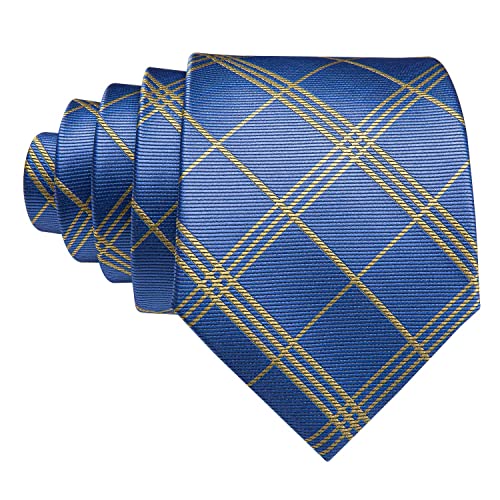 Image of Barry.Wang Tie Sets for Men Silk Stripe Necktie Woven Checkered Handkerchief Cufflinks Formal Business Wedding
