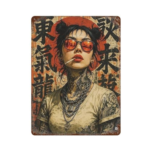 Plaque en fer Cool Girl style rétro 40 x 30 cm pour habiller un mur vide