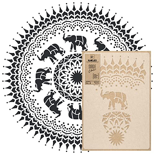 NAKLEO Mandala Painting Large Stencil Diameter 51.2”, Elephant Circle Mandala Geometric Ornament, Reusable Plastic Template DIY Art and Craft, Wall Floor Wood Fabric Furniture