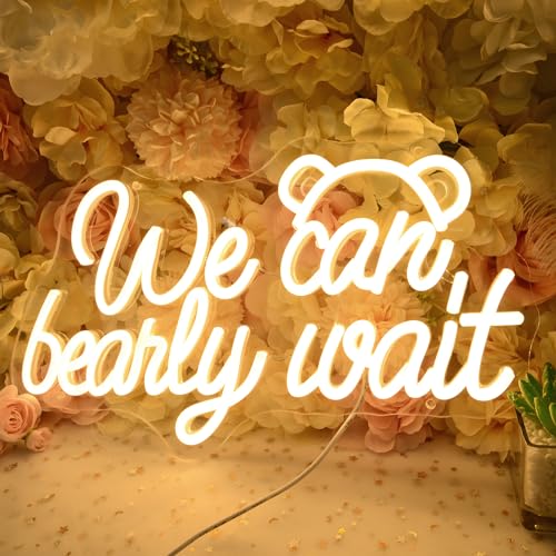 Image of Planzo We Can Bearly Wait LED Neon Light Sign Baby Shower Gifts Wall Decor | Baby Room Kids Room Nursery Bedroom Hanging Neon Sign for Wall Decor Decor, Wedding Birthday Party Decor, USB, 15.7 inchx8.7 inch