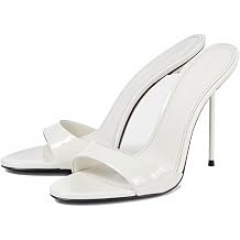 YIYA Women's Open Round Toe Mules Heels Patent Leather Stiletto Kitten High Heels Slip On Slide Sandals Backless Party Wedding Dress Pumps