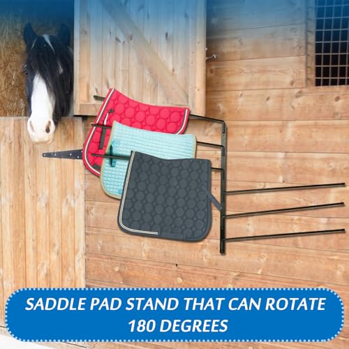 Maxcheck 2 Set Saddle Blanket Rack Saddle Pad Rack Saddle Racks 180 Degree Swing out Wall Mount Twelve (12) Well Spaced Saddle Stand Horse Trailer Accessories for Various Accessories, Black (6 Column)