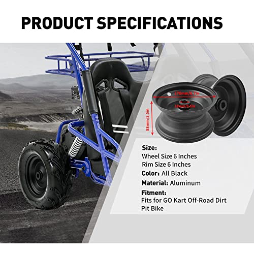 FSFY Motorcycle Rear Wheel Rim Replacement 6\" Wheel Rim Black For most of GO Kart Off-Road Dirt Pit Bike - Thumbnail 2