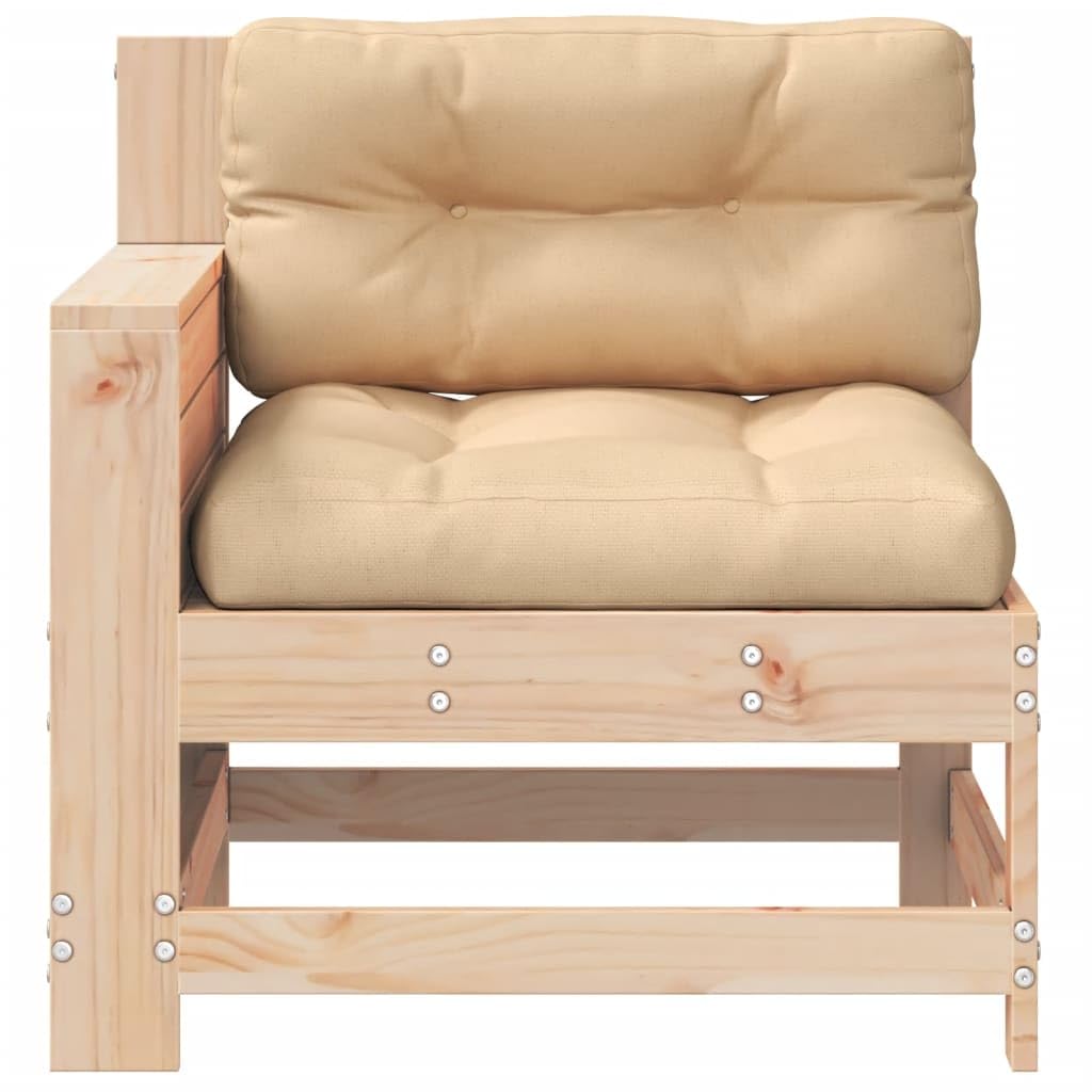Hothingwell Modułowa sofa ogrodowa z litego drewna sosnowego z podłokietnikiem i poduszką, wygodna na patio i taras, ochrona przed wodą, obciążenie do 110 kg na siedzenie.