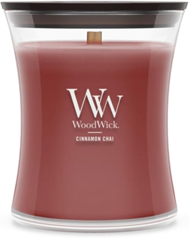 WoodWick Cinnamon Chai Holiday Candle Gifts for Women and Men, 9.7 oz Medium Hourglass Candle with Crackling Wick