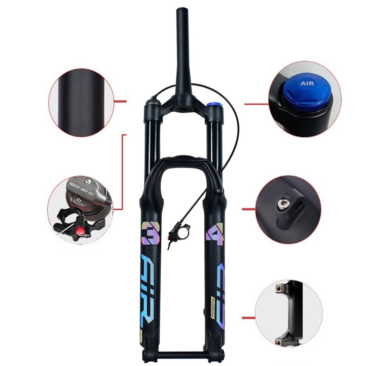 Horquilla de suspensión neumática para Bicicleta de montaña MTB de 27,5 y 29 Pulgadas, Horquilla Delantera de 1-1/2'', Recorrido del Canal espinal, Eje de Barril de 140 mm, Freno d