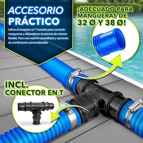 Miniatura 5 de Tillvex Juego De Bypass Piscina Completo 12 Pzs. Ø 32 38 Mm Conector Válvula De 3 Vías Y Adaptador Abs Con 6 Abrazaderas De Manguera De Acero Inoxidable Y Cinta Aislante De 8 M
