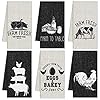 Redbaker 6 Pcs Farm Animal Theme Kitchen Towels Farmhouse Funny Dish Towel Rustic Hand Towels Rooster Cow Pig Decorative Tea Towels Absorbent with Hanging Loop for Kitchen Bathroom Housewarming Gift