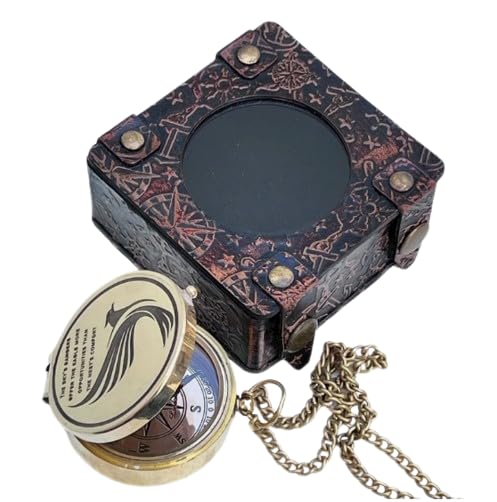Brújula de bolsillo de latón grabada con estuche de cuero – Frase inspiradora de águila para amantes de la aventura miniatura 1