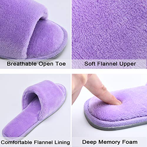 Image of DL Open Toe Slippers for women Indoor, Cozy Memory Foam Womens House Slippers Summer Slip On, Comfy Soft Flannel Womens Bedroom Slippers Slide Breathable Size 5-6 7-8 9-10