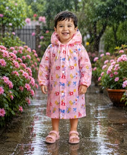 Image of Kids Baby Girls and Boys Raincoat, PVC, Waterproof, Multicolour Design, for Rainy Season