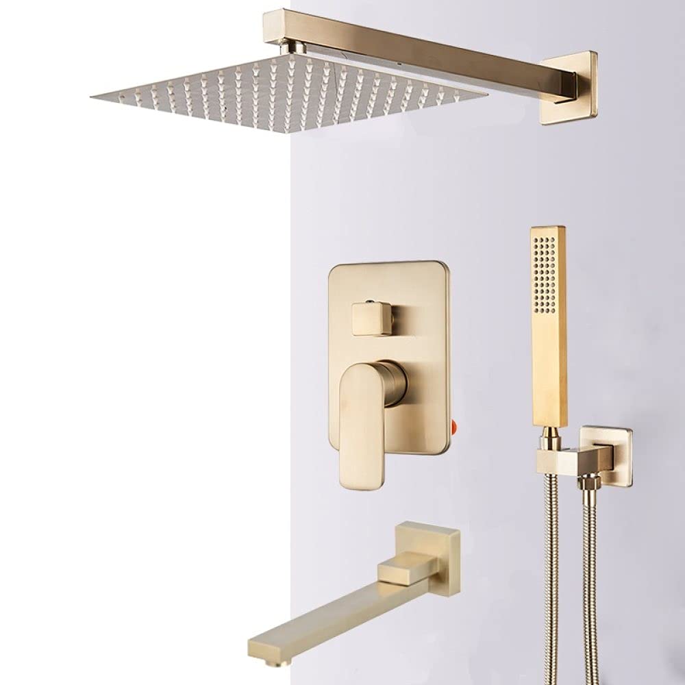 Robinet de douche en or brossé 16 pouces avec mitigeur encastré 3 voies mural
