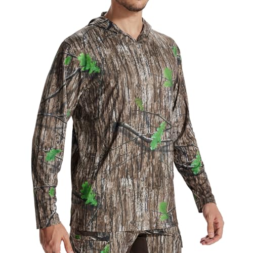 LOOGU Men's Hunting Camo Shirt Lightweight, Camouflage Shirts for Turkey Hunting Long Sleeve Shirt with Hood for Fishing Hiking Camping
