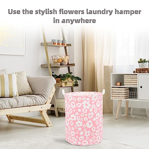 Image of Foldable Baby Laundry Basket Hamper for Nursery Girl kids Clothes laundry hamper basket Portable Tall Collapsible Cute Laundry Basket Organizer, Nursery Storage Basket with Handles (Pink Flowers)